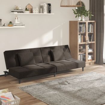 vidaXL Canapea extensibilă cu 2 locuri, 2 perne, maro, textil