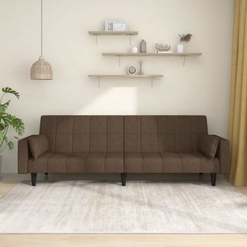 vidaXL Canapea extensibilă cu 2 locuri, 2 perne, maro, textil