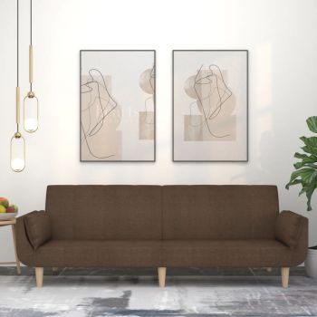 vidaXL Canapea extensibilă cu 2 locuri, 2 perne, maro, textil