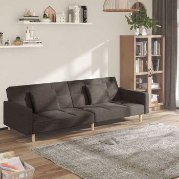 vidaXL Canapea extensibilă cu 2 locuri, 2 perne, maro, textil