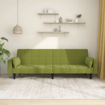 vidaXL Canapea extensibilă cu 2 locuri, 2 perne, verde deschis catifea