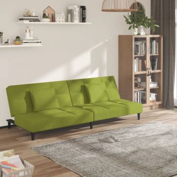 vidaXL Canapea extensibilă cu 2 locuri, 2 perne, verde deschis catifea