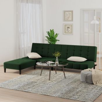 vidaXL Canapea extensibilă cu taburet, 2 locuri, verde închis, catifea