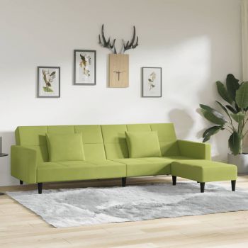 vidaXL Canapea pat, 2 locuri, 2 perne&taburet, verde deschis, catifea vidaXL Canapea pat, 2 locuri, 2 perne&taburet, verde deschis, catifea