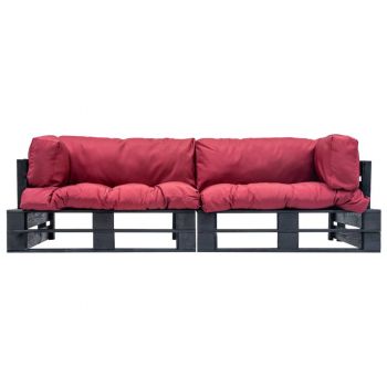 vidaXL Set canapea grădină paleți perne roșii, 2 piese, lemn pin