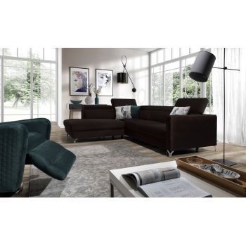 Coltar Mazzi Monolith 29/Monolith Z29 Extensibil cu Arcuri Ondulate si Spuma Poliuretanica, Sezlong pe Stanga, Suprafata de Dormit 200x120 cm, tapitat cu Stofa Water Repellent/Eco Friendly, cu Lada de Depozitare, Tetiere Reglabile, l265xA220xH75-95 cm