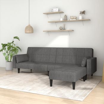 vidaXL Canapea extensibilă 2 locuri 2 perne/taburet gri deschis textil