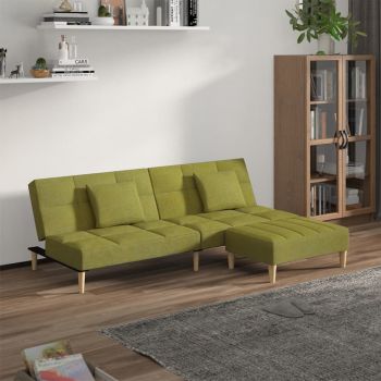 vidaXL Canapea extensibilă 2 locuri 2 perne/taburet, verde, textil