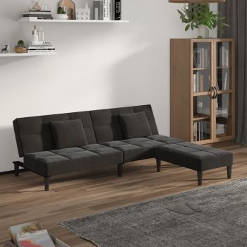 vidaXL Canapea extensibilă 2 locuri 2perne/taburet gri închis catifea vidaXL Canapea extensibilă 2 locuri 2perne/taburet gri închis catifea