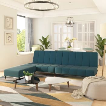 vidaXL Canapea extensibilă 2 locuri, cu taburet, albastru, catifea