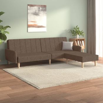 vidaXL Canapea extensibilă 2 locuri, cu taburet, gri taupe, textil