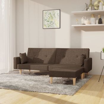 vidaXL Canapea extensibilă 2 locuri, cu taburet, gri taupe, textil