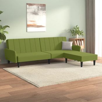 vidaXL Canapea extensibilă 2 locuri cu taburet verde deschis catifea