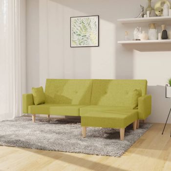 vidaXL Canapea extensibilă 2 locuri, cu taburet, verde, textil