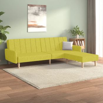 vidaXL Canapea extensibilă 2 locuri, cu taburet, verde, textil