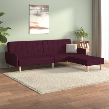 vidaXL Canapea extensibilă 2 locuri, cu taburet, violet, textil