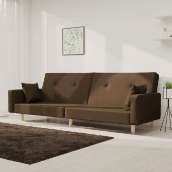 vidaXL Canapea extensibilă cu 2 locuri, 2 perne, maro, textil
