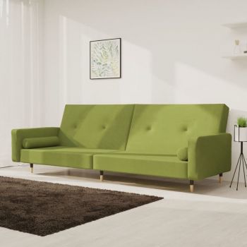 vidaXL Canapea extensibilă cu 2 locuri, 2 perne, verde deschis catifea