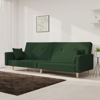 vidaXL Canapea extensibilă cu 2 locuri, 2 perne, verde, textil