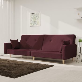 vidaXL Canapea extensibilă cu 2 locuri, 2 perne, violet, textil