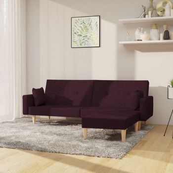vidaXL Canapea extensibilă cu 2 locuri, cu taburet, violet, textil