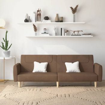 vidaXL Canapea extensibilă cu 2 locuri, maro, material textil