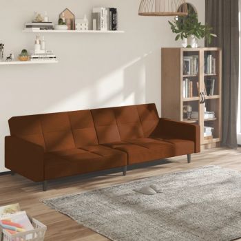 vidaXL Canapea extensibilă cu 2 locuri, maro, microfibră