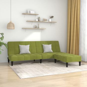 vidaXL Canapea extensibilă cu 2 locuri&taburet, verde deschis, catifea