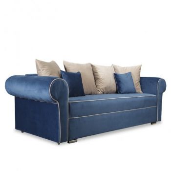 Canapea Extensibila Cu 3 Locuri Sofia, Albastru Si Bej, Lada Depozitare, 251 X 105 X 75 Cm