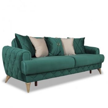 Canapea Extensibila Glamour Cu 3 Locuri, Verde, 220 X 94 X 86 Cm