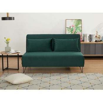 Canapea extensibila tapitata cu stofa, 2 locuri Zetna Velvet Verde Inchis / Negru, l141xA90xH81 cm