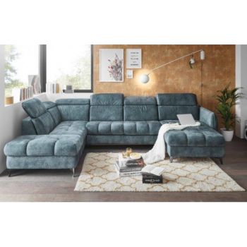 Coltar Extensibil U Cu Lada Depozitare Togo, Stanga, Smoke Blue, 347 X 82 X 221 Cm