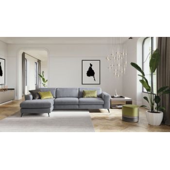 Coltar Gary Fix cu Sezlong pe Stanga, Mecanism Electric Relax, Tetiere Reglabile, l374xA235xH78-102 cm -Baia 55, Legs Blade