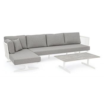 Set mobilier modular pentru gradina / terasa Althea Gri / Alb, coltar 5 locuri + masa de cafea