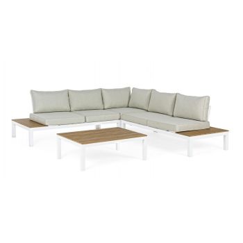 Set mobilier modular pentru gradina / terasa Elias Bej / Natural / Alb, coltar 5 locuri + masa de cafea