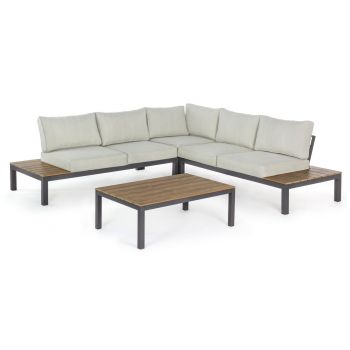 Set mobilier modular pentru gradina / terasa Elias Bej / Natural / Antracit, coltar 5 locuri + masa de cafea