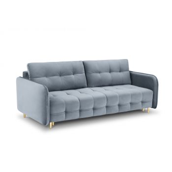 Canapea cu functie de pat din catifea albastru deschis cu picioare customizabile L219cm Scaleta