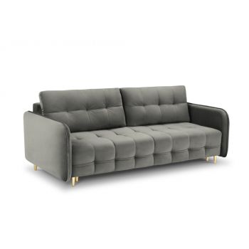 Canapea cu functie de pat din catifea gri deschis cu picioare customizabile L219cm Scaleta
