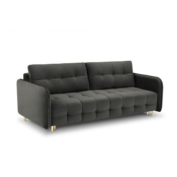 Canapea cu functie de pat din catifea gri inchis cu picioare customizabile L219cm Scaleta