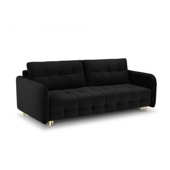 Canapea cu functie de pat din catifea negru cu picioare customizabile L219cm Scaleta