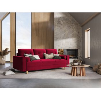 Canapea cu functie de pat din catifea rosu cu picioare customizabile L222cm Leona