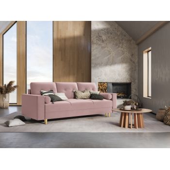 Canapea cu functie de pat din catifea roz cu picioare customizabile L222cm Leona