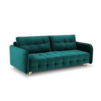 Canapea cu functie de pat din catifea turcoaz cu picioare customizabile L219cm Scaleta