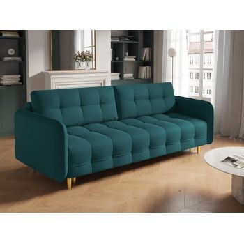 Canapea cu functie de pat din stofa albastru cu picioare customizabile L219cm Scaleta