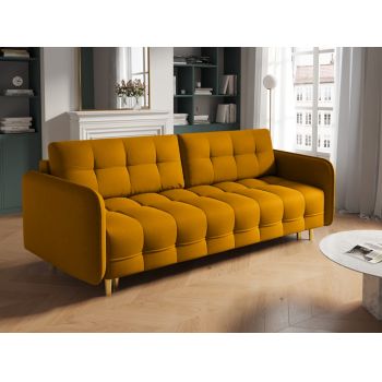 Canapea cu functie de pat din stofa galben cu picioare customizabile L219cm Scaleta