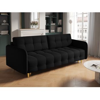 Canapea cu functie de pat din stofa negru cu picioare customizabile L219cm Scaleta
