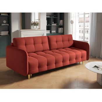 Canapea cu functie de pat din stofa rosu cu picioare customizabile L219cm Scaleta