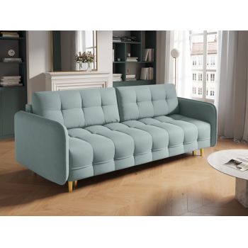 Canapea cu functie de pat din stofa Turcoaz mint cu picioare customizabile L219cm Scaleta