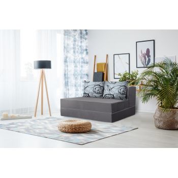 Canapea extensibila Urban Living Bedora 136x80x40 cm Grey/Grey Flower ieftina