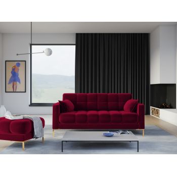 Canapea fixa din catifea rosie cu picioare metalice customizabile in dimensiuni multiple Mamaia